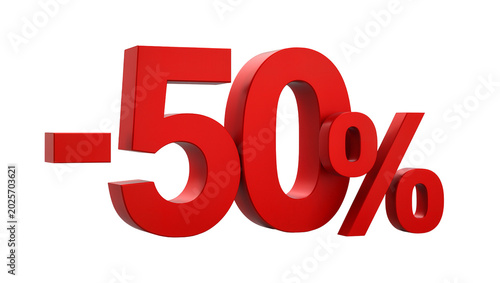 Quadro su tela Bold red 3D -50% discount numbers, isolated on transparent background