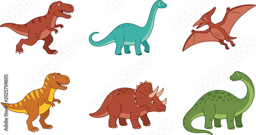 Tableau sur toile Cute Dinosaur Cartoon Character Vector Illustration Set with Tyrannosaurus Rex T
