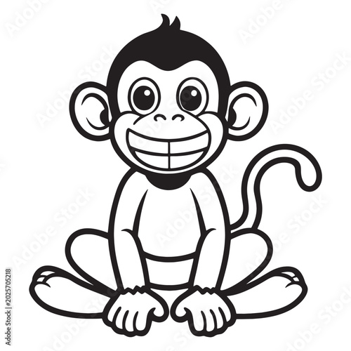 Canvas Print Adorable smiling monkey character sitting in a cute pose created as a simple bla