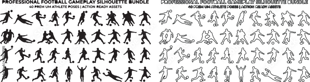 Φωτογραφία Professional football gameplay silhouette bundle, 80 soccer athlete poses in act