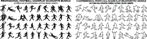 Canvas Print Professional football gameplay silhouette bundle, 80 soccer athlete poses in act