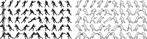 Quadro su tela American football player silhouettes set, athletic sportsman action poses vector