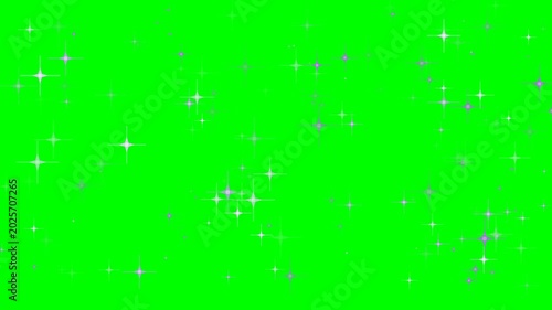 Sparkling stars with varying sizes and luminosities are scattered across a vibrant green screen, providing an ideal overlay for festive or magical visual effects.