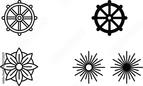 Foto Buddhist and spiritual symbol vector icon set featuring dharmachakra dharma whee