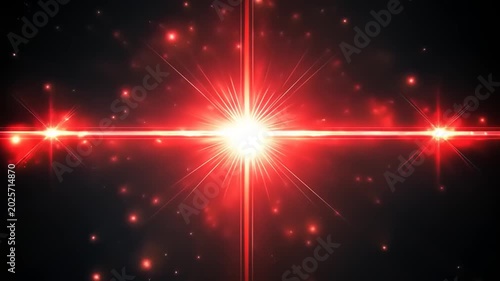 Bright red starburst and lens flare effect on a black background
