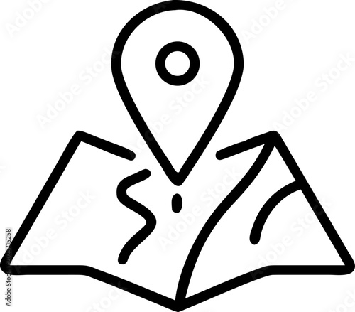 Map vector line icon with location pin for navigation.