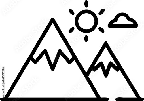 Mountains vector line icon symbolizing nature and adventure.