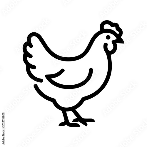 Chicken silhouette displays a clean black and white outline for food industry labeling purposes.