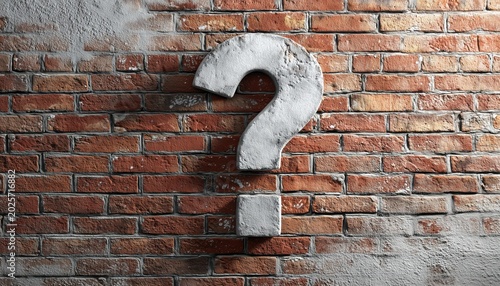 Intriguing Brick Wall Adorned With A Question Mark Sign - A Striking Feature In Any Setting, Symbolizing Uncertainty And Curiosity.