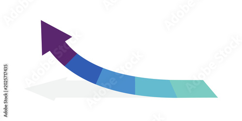 Bild auf Leinwand Curved arrow progression graphic with five colored segments on transparent background for business