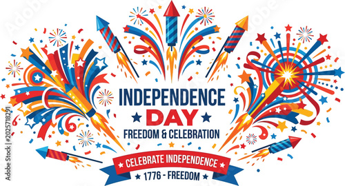 Independence Day celebration features vibrant rockets and bright.