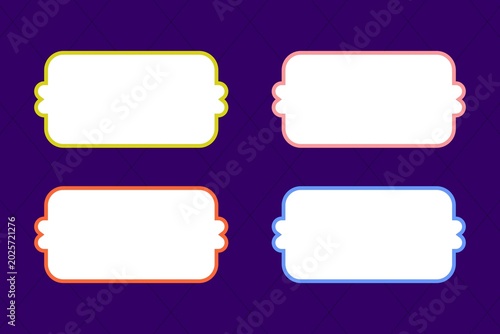 Set of four empty rectangular boxes with decorative corners on a purple background