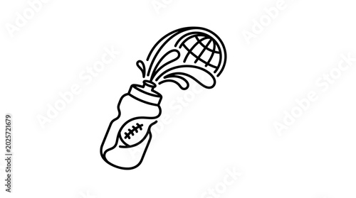 Minimalist Line Art Sports Water Bottle with Globe Splash Icon