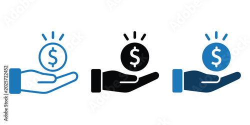 Fotografía Receiving Money Icon with Hand Holding Coin, Payment and Payout Concept, Salary