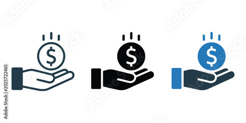 Fotografía Receiving Money Icon with Hand Holding Coin, Payment and Payout Concept, Salary