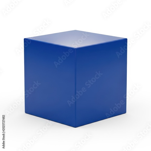 A perfect deep blue solid cube sits centered on a pure white background, emphasizing simplicity, modern design, and stark contrast, clean, business, block