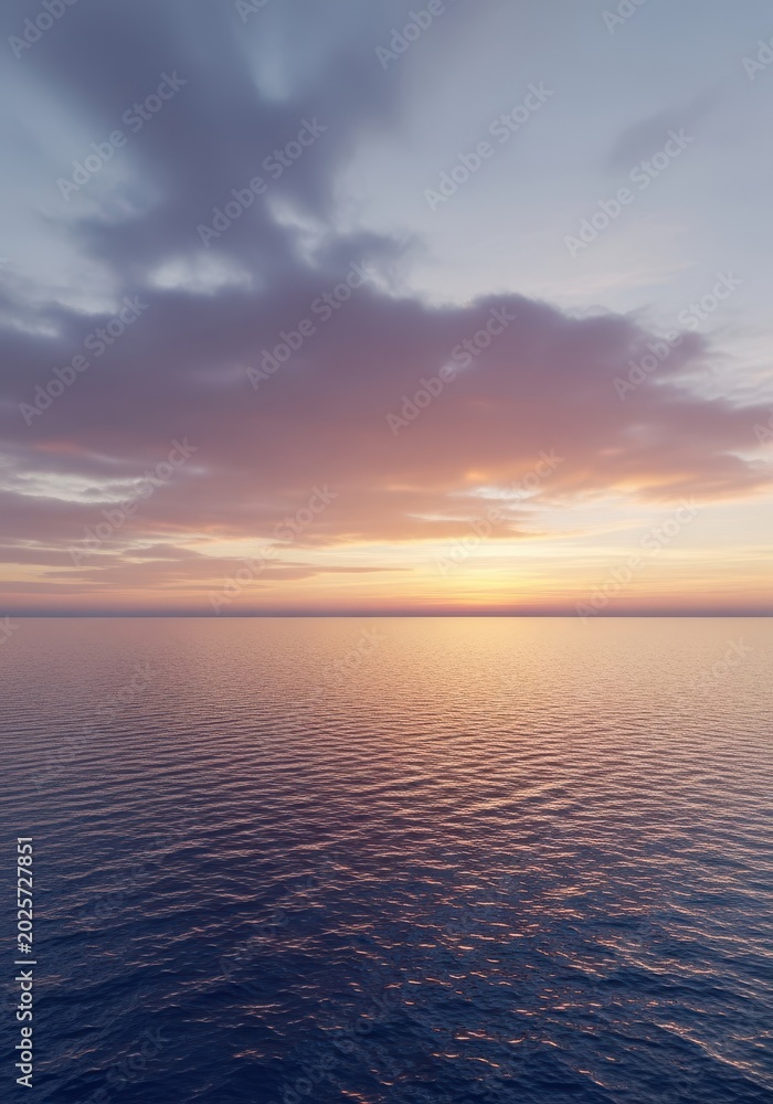 Obraz premium A striking visual division of water and atmosphere, forming the natural horizon line across the expansive, endless seascape under soft cloud cover, sunset, depth, travel