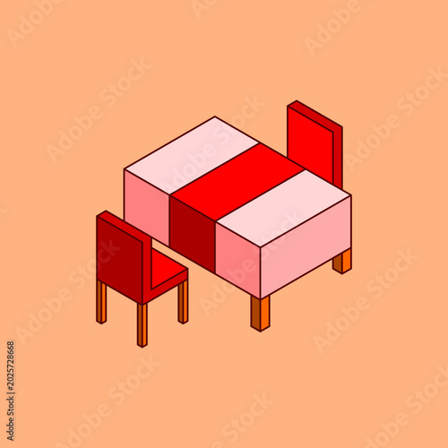 Isometric Restaurant Table Vector Icon Illustration.