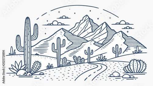 Quadro su tela Desert landscape with cactus plants.
