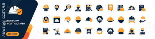 Foto Construction and Industrial Safety Helmet Icon Set, Work Protection Equipment Pack