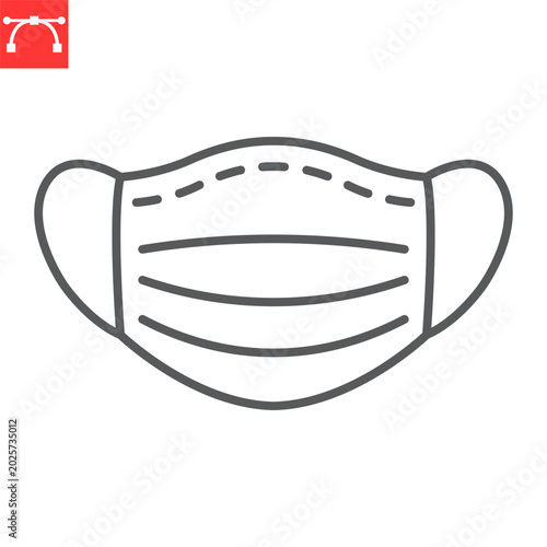 Medical mask line icon, hantavirus and respiratory protection safety sign, face mask healthcare vector icon, vector graphics, editable stroke outline sign