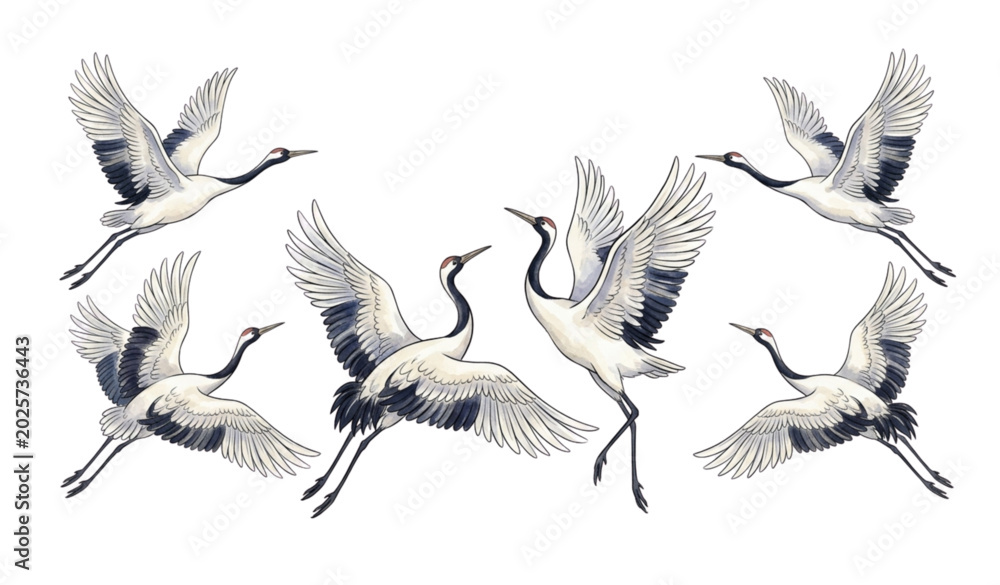 Fototapeta premium Watercolor Japanese crane bird illustration vector isolated on white background