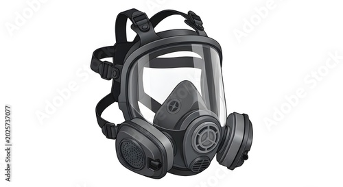 Industrial protective gas mask respirator isolated on white background in realistic vector illustration.