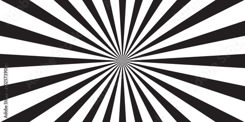 Black and white radial sunburst background, vintage comic book style isolated on transparent background