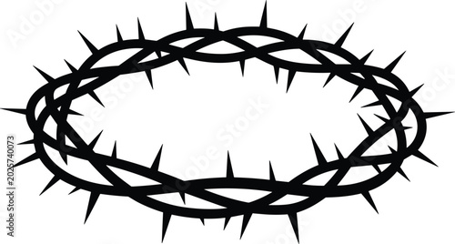 Tableau sur toile Symbolic black crown of thorns silhouette representing holy sacrifice and suffering during Easter on a bright white backdrop