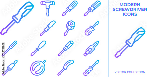 Quadro su tela Modern screwdriver icons representing different types of screwdrivers for repair and assembly tasks in various industries