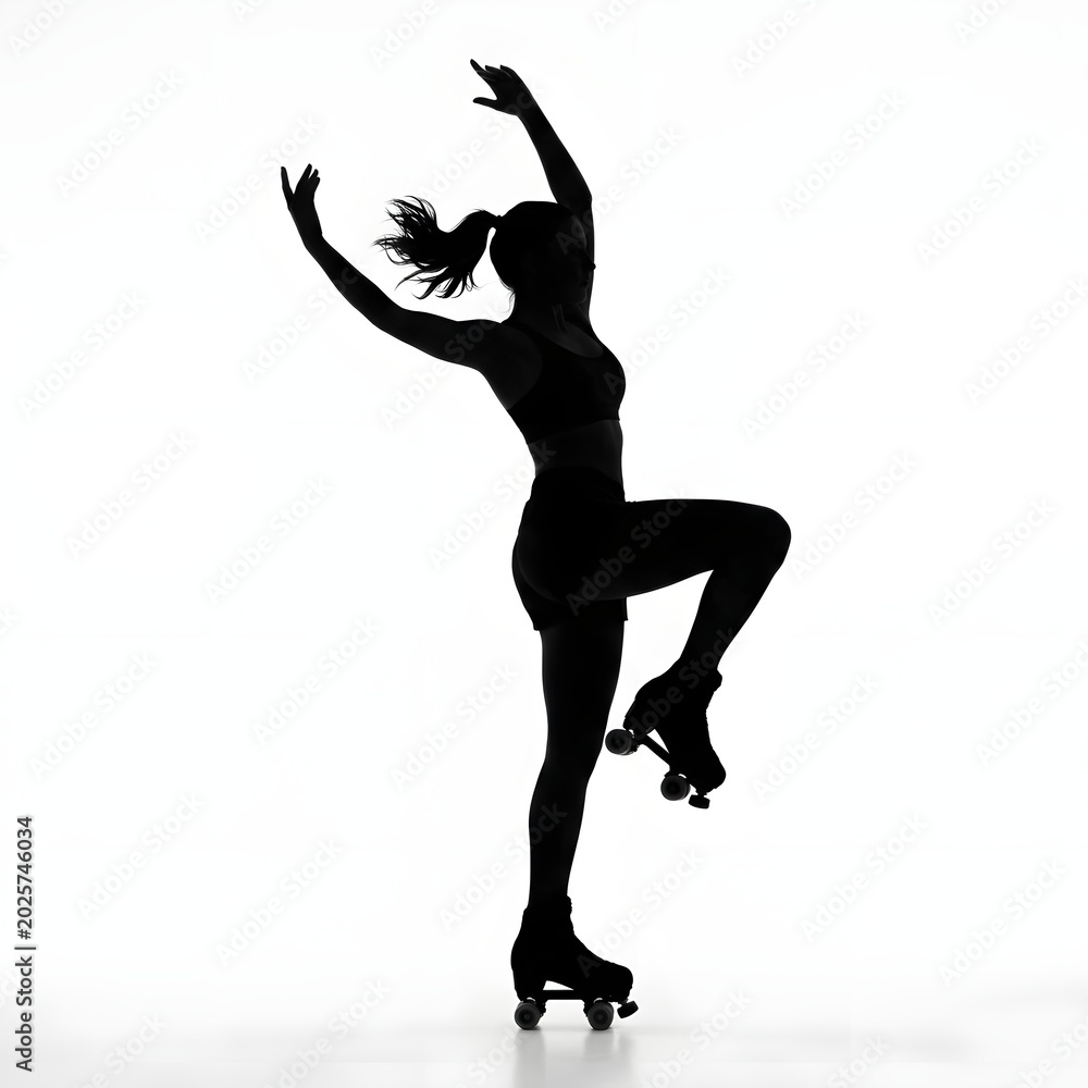 Fototapeta premium Silhouette of a person roller skating against a white background