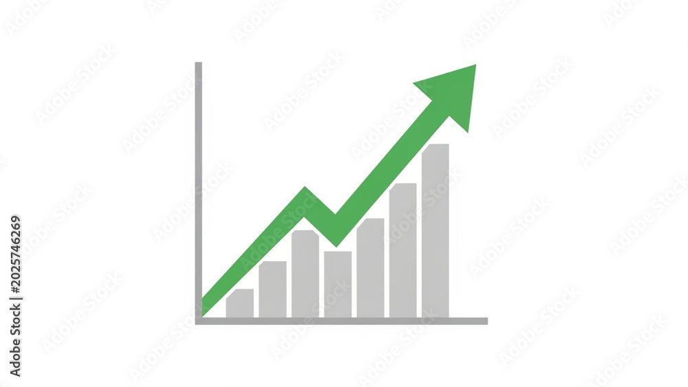 Obraz premium Green Upward Arrow Over Bar Chart Showing Growth in Business or Financial Data