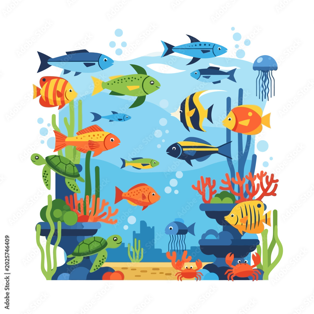 Fototapeta premium Colorful underwater world scene with diverse marine life