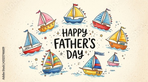 Happy fathers day illustration watercolor sailboats and festive typography for dad
