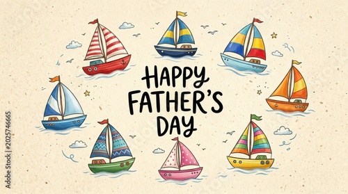Happy fathers day illustration colorful sailboats and nautical theme for dad's special day