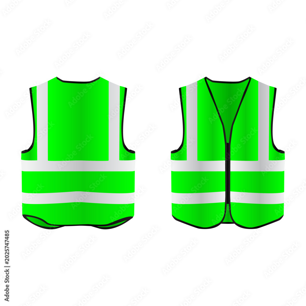 Foto Green Reflective Safety Vest Front View Isolated Vector