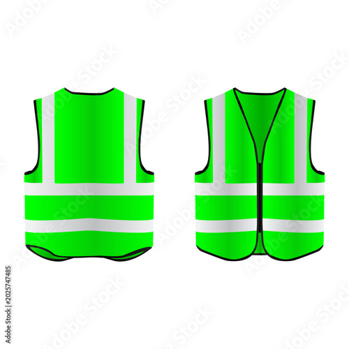 Fotografie Green Reflective Safety Vest Front View Isolated Vector