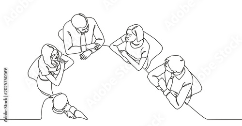 Canvastavla Drawing lines art group of business people having a meeting, discussion around c