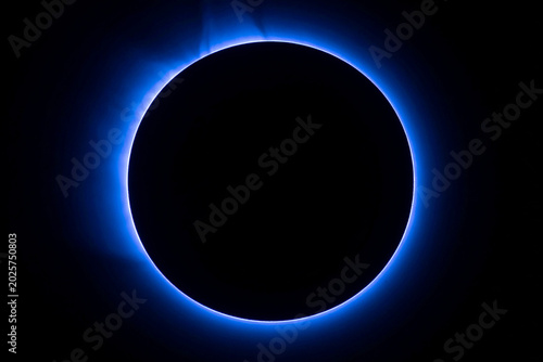 Blue Neon Eclipse Circle on Black Background