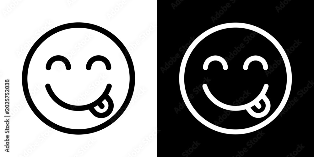 Wall Mural Yummy smile emoji icon concept in flat black and white style on clean background