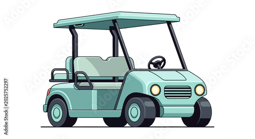 A charming pixel art illustration of a light blue golf cart, isolated on a white background. Perfect for retro gaming or vintage transport themes.