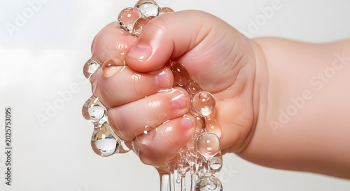 Baby Hand Squeezing Transparent Water Beads Sensory Play Activity