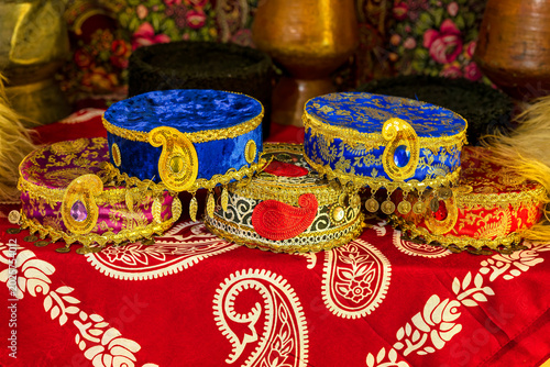 Azerbaijani Traditional Velvet Arakhchin Headdresses with Gold Embroidery