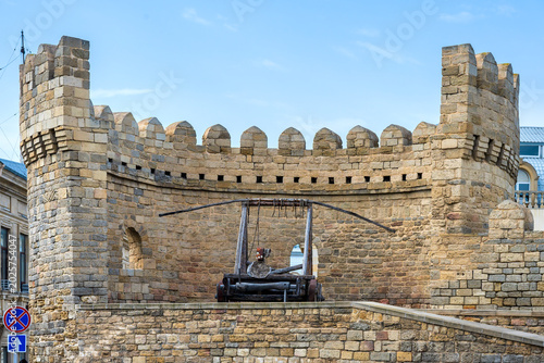 Medieval Catapult Manjaniq on Icheri Sheher Fortress Walls