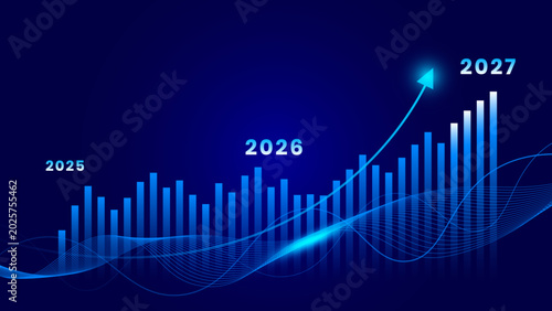 Blue Stock Market Growth Chart with Rising Business Analytics Graph and Financial Data Visualization