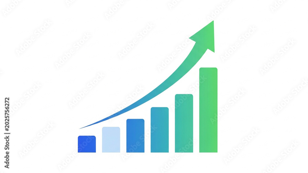 Fototapeta premium Growing Bar Chart with Upward Arrow in Blue and Green Colors Representing Business Growth
