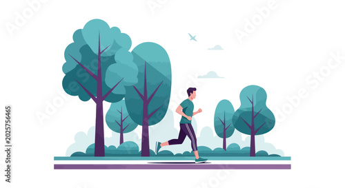 Fotografie Man Jogging in Park Vector Illustration