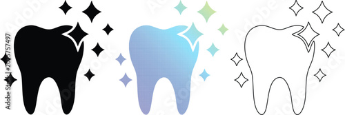 Tableau sur toile Shiny tooth icon set with sparkling stars, dental health and whitening concept s