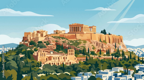 Εκτύπωση καμβά Acropolis of Athens Greece illustration ancient citadel cityscape