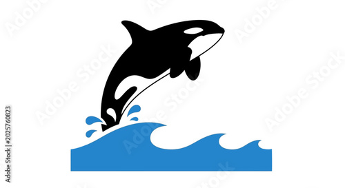 Flat Vector Killer Whale Orca Jumping Wave Icon